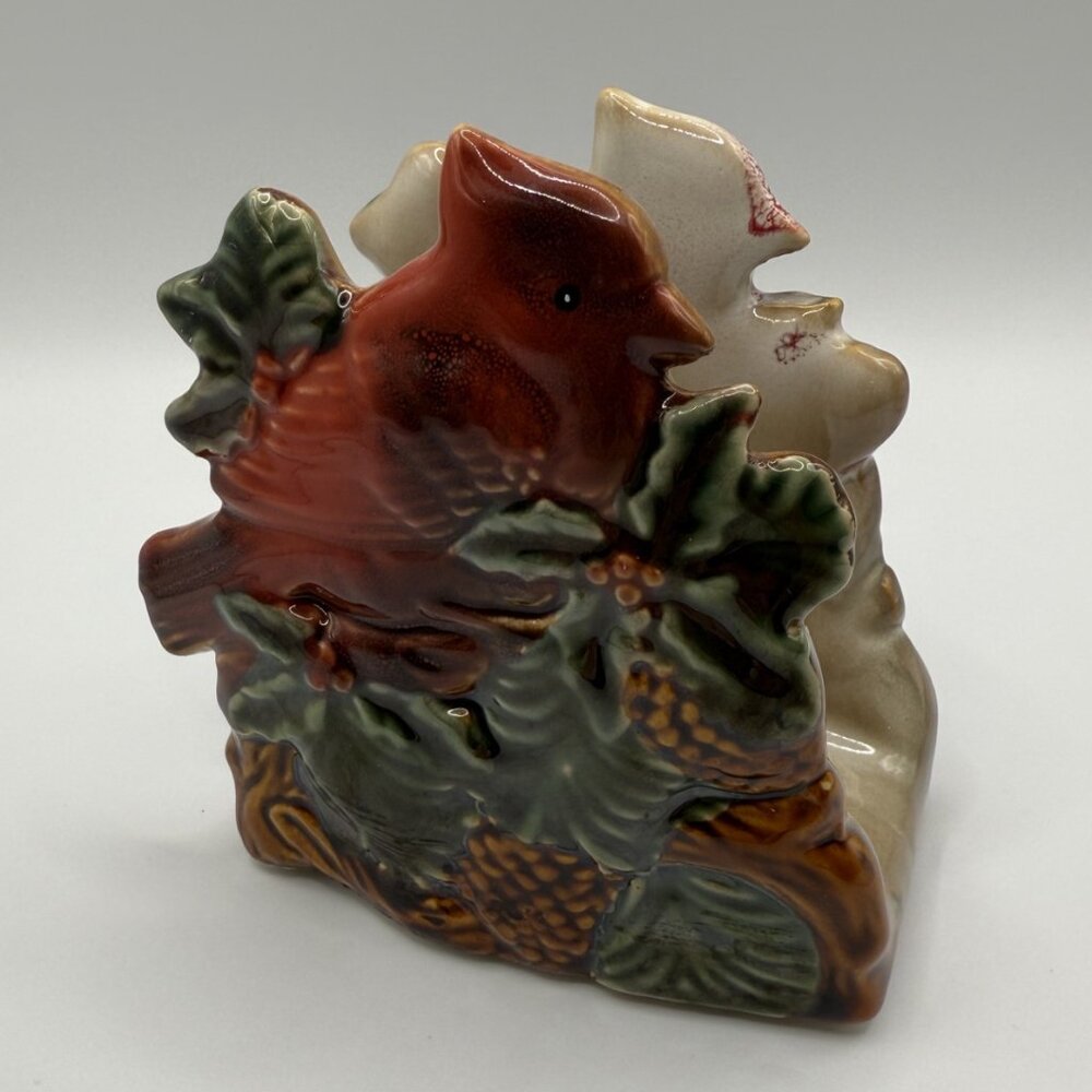Ceramic Cardinal with Holly Napkin Holder